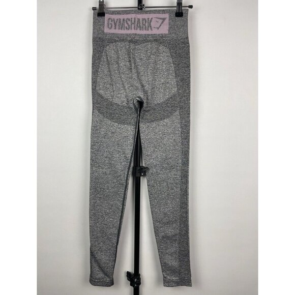 Gymshark Charcoal Marl Flex High‎ Waisted Pink Spell Out Logo Leggings Sz Small - Picture 4 of 5